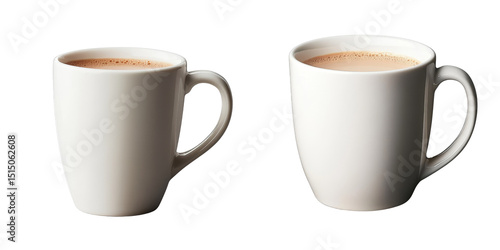 Two White Mugs of Hot Chocolate, Isolated on Transparent Background, Beverage, Drinkware, Coffee Cup,hot chocolate, mugs, drink