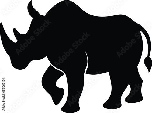 Rhino Silhouette Illustration: A powerful silhouette of a rhinoceros, a symbol of strength, roaming freely, creating a sense of raw African beauty.