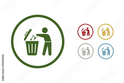 Trash Bin Icon. Flat Symbol. Recycling Bins Waste Segregation Guide. Vector Illustration