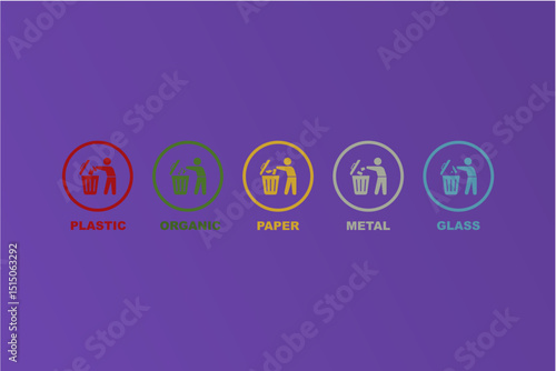 Trash Bin Icon. Flat Symbol. Recycling Bins Waste Segregation Guide. Vector Illustration