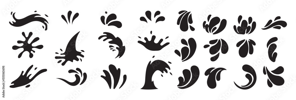 Splash water drop shapes vector. Splash icon symbol. Vector illustration splash water on white background Splash water drop shapes vector. Splash icon symbol. Vector illustration splash water on white background