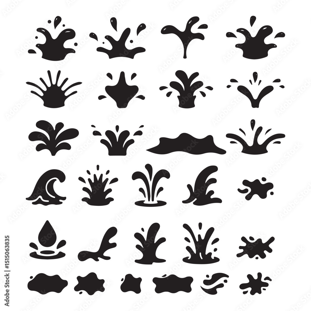 Fototapeta premium Splash water drop shapes vector. Splash icon symbol. Vector illustration splash water on white background