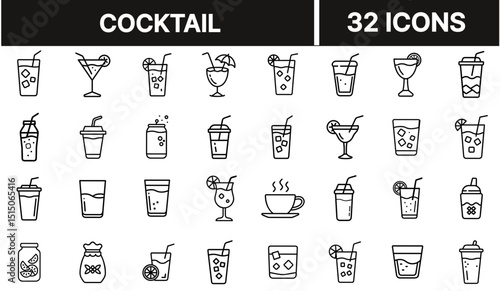 Cocktail Icon Representing Alcoholic Drink, Party Beverage, Tropical Mix, Bar Glass, and Refreshing Summer Drinks
