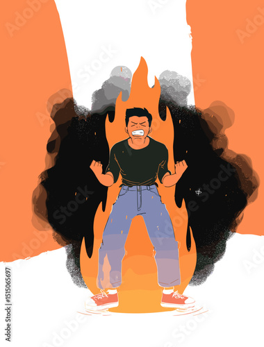 Burning with Fury: A person engulfed in flames, illustrating intense anger and rage.