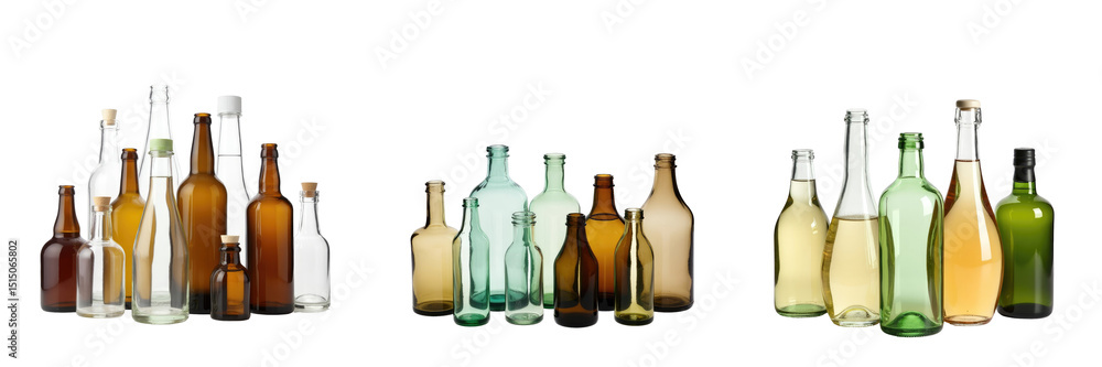 Φωτογραφία Assorted Array of Transparent Glass Bottles in Various Shapes and Colors on a tr