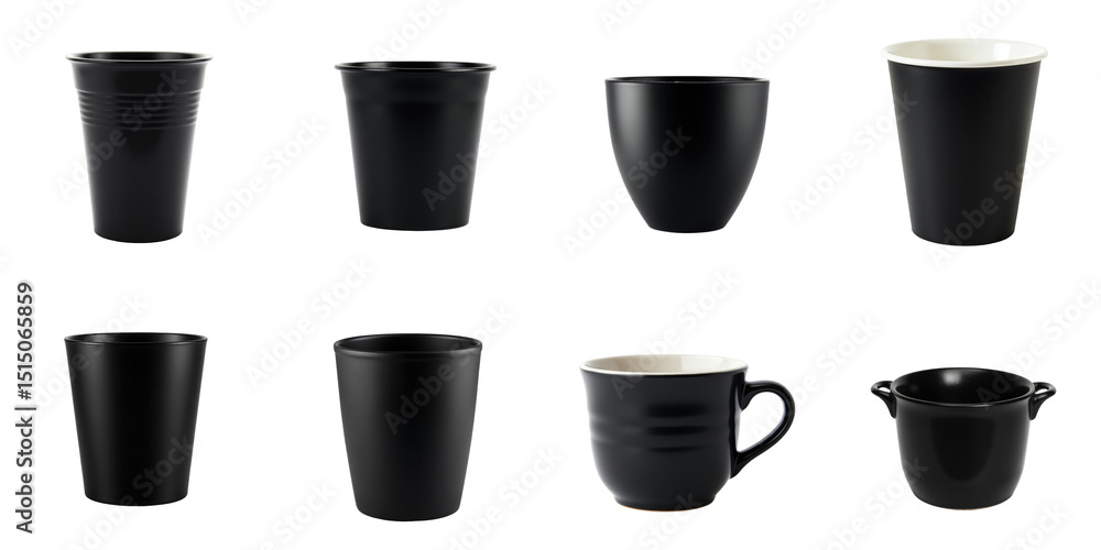 Collection of transparent Drinkware Featuring Various Styles of Cups and Mugs Arranged in a Grid Pattern on a Solid transparent Background Collection of transparent Drinkware Featuring Various Styles of Cups and Mugs Arranged in a Grid Pattern on a Solid transparent Background