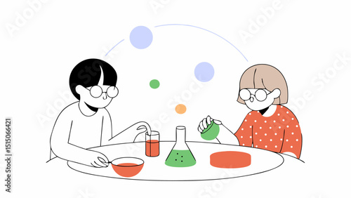 Two children scientists conducting experiments in a lab