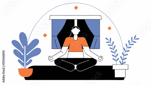 Woman meditating by window in peaceful home setting