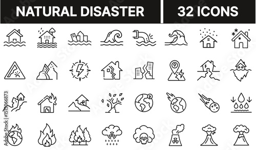 Natural Disaster Icon Representing Earthquake, Flood, Hurricane, Wildfire, and Environmental Emergency Hazards