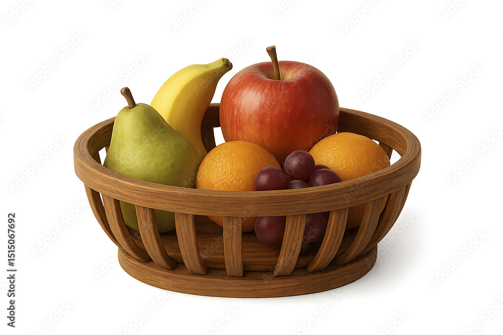 Fresh Fruit in Wooden Bowl Apples, Bananas, Pears, Oranges, and Grapes Fresh Fruit in Wooden Bowl Apples, Bananas, Pears, Oranges, and Grapes