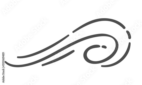 Spiral wind line, air swirl, draft, breeze, airflow, zephyr, monoline, vortex, spiral gust, wind current, outline symbol, movement, windstream, spiral breeze, curve, flow, air loop.