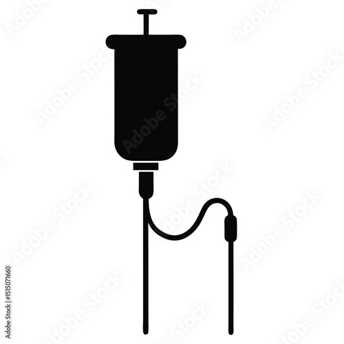 Intravenous medication icon, IV bottle and tube, Hospital fluid drip vector, Medical treatment setup, Patient infusion device, Clinic health care tool

