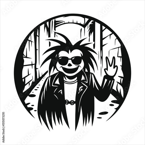 Punk ghost with sunglasses  leather jacket  rebel