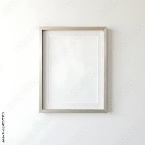 Wooden photo frame with blank space on textured wall for mockup design