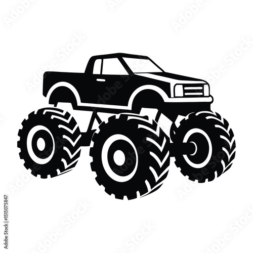 Big Wheel Monster Truck Silhouette – Black Vector Art for Racing Themes, Auto Show Designs, and Power Vehicle Marketing Materials
