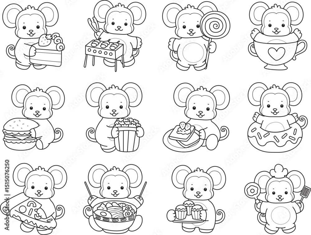 Fototapeta premium Outline of Cute Monkey icon. Coloring pages of Funny baby Monkey animal series stock illustration.