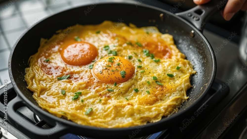 Delicious Homemade Egg Omelette on Teflon Delicious Homemade Egg Omelette on Teflon