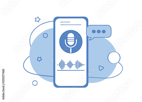 Minimal Voice Assistant App Interface Illustration in Blue