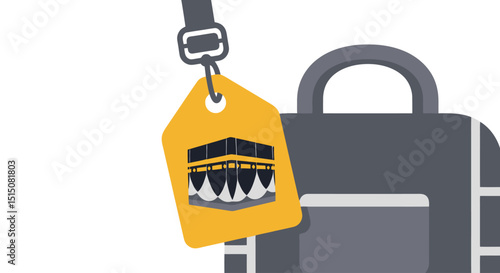 Hajj Pilgrimage Bag Tag Icon, Islamic Travel Illustration