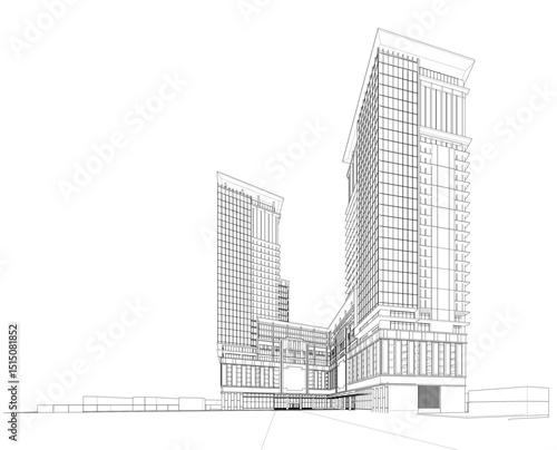 3d wireframe of building. sketch design.Vector