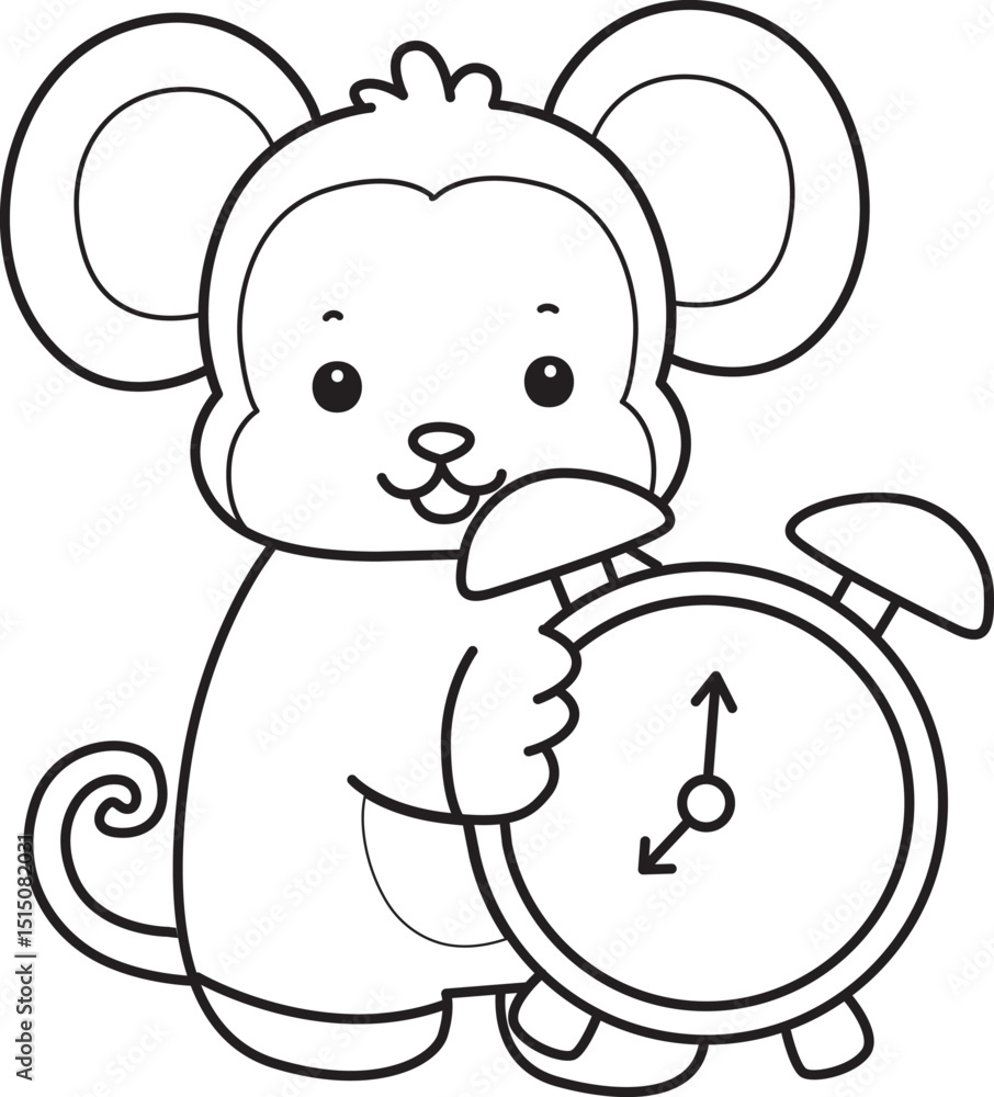 Obraz premium Outline of Cute Monkey icon. Lineart of Funny baby Monkey animal series stock illustration.