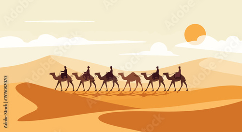 Camel Caravan Through the Desert Illustration