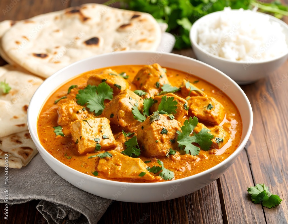 Creamy chicken curry with naan and rice (1) Creamy chicken curry with naan and rice (1)