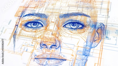 Wallpaper Mural Abstract digital portrait combining human features with geometric lines and shapes, representing technology and art. Torontodigital.ca