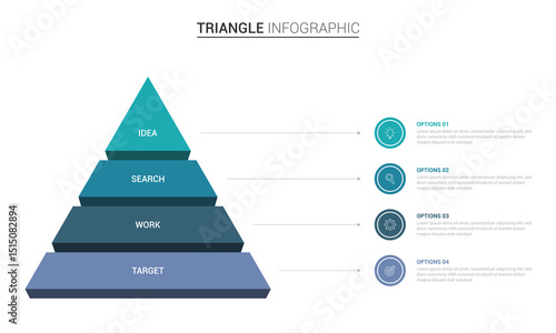 Business triangle diagram infographic design 4 steps on white background