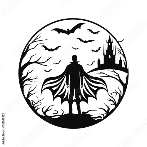 Vampire standing with cape flowing dark gothic