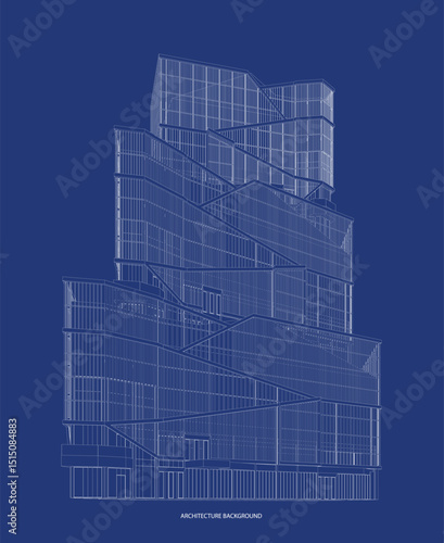 3d wireframe of building. sketch design.Vector