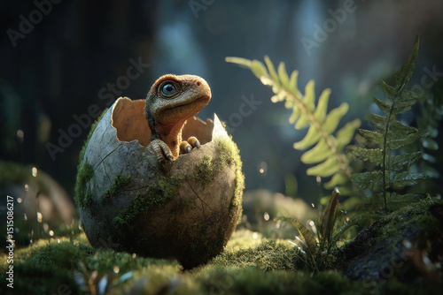 Baby Dinosaur Hatching in the Forest