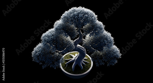 Elegant Bonsai Tree With Twisted Trunk Against Black Studio Background