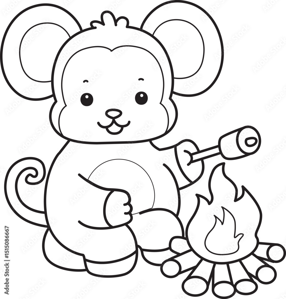 Fototapeta premium Outline of Cute Monkey icon. Lineart of Funny baby Monkey animal series stock illustration.