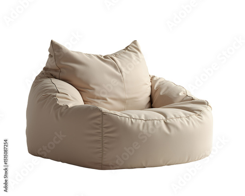 Cozy beige bean bag chair on transparency background