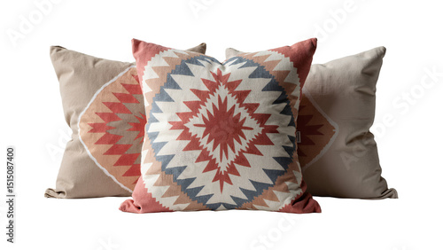 Three decorative pillows with geometric patterns