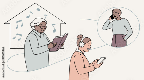 Generated AI Vector Artwork Remote Work, Intergenerational Connection, and Modern Communication