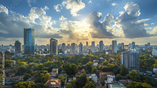 stunning view of Bangalore modern cityscape, showcasing skyscrapers and lush greenery