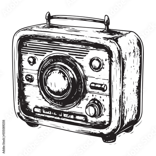 Vintage Radio Silhouette Illustration Minimalist Black and White Vector for Broadcast, Podcast Covers, and Retro Electronic Art