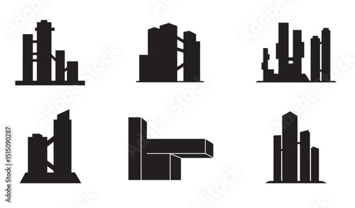 Black silhouettes of contemporary buildings and city skyline architecture design elements