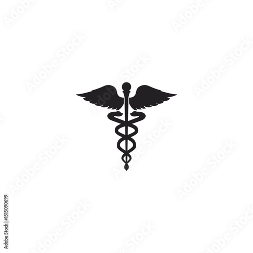Black and white caduceus medical symbol represents healthcare and medicine profession