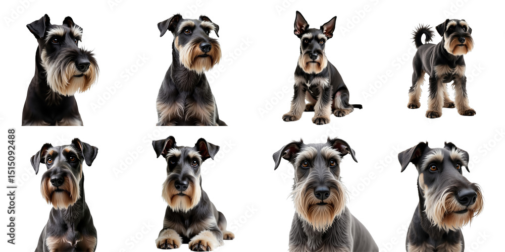 Obraz premium Collection of Schnauzer Dogs Featuring Various Poses and Expressions on a Dark Background Showcasing Their Distinctive Schnauzer Features and Characteristics