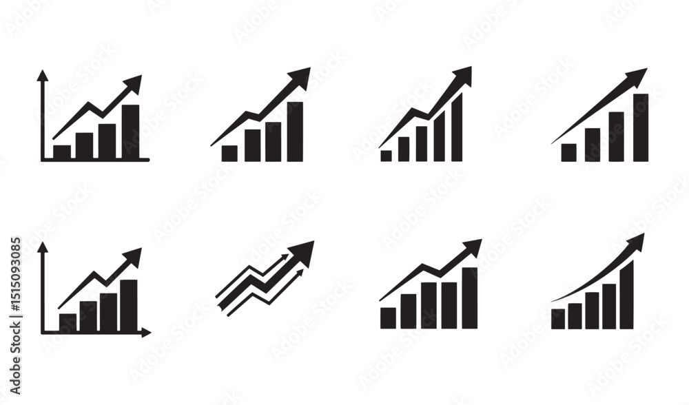 Fototapeta premium Set of upward trending business charts illustrating growth and financial success in monochrome style