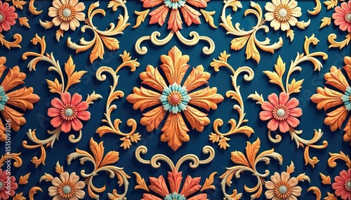 Intricate floral damask pattern, elegant swirls and scrolls , decor, background texture