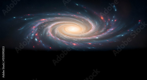 Swirling Galaxy With Colorful Stars And Light Against Black Void