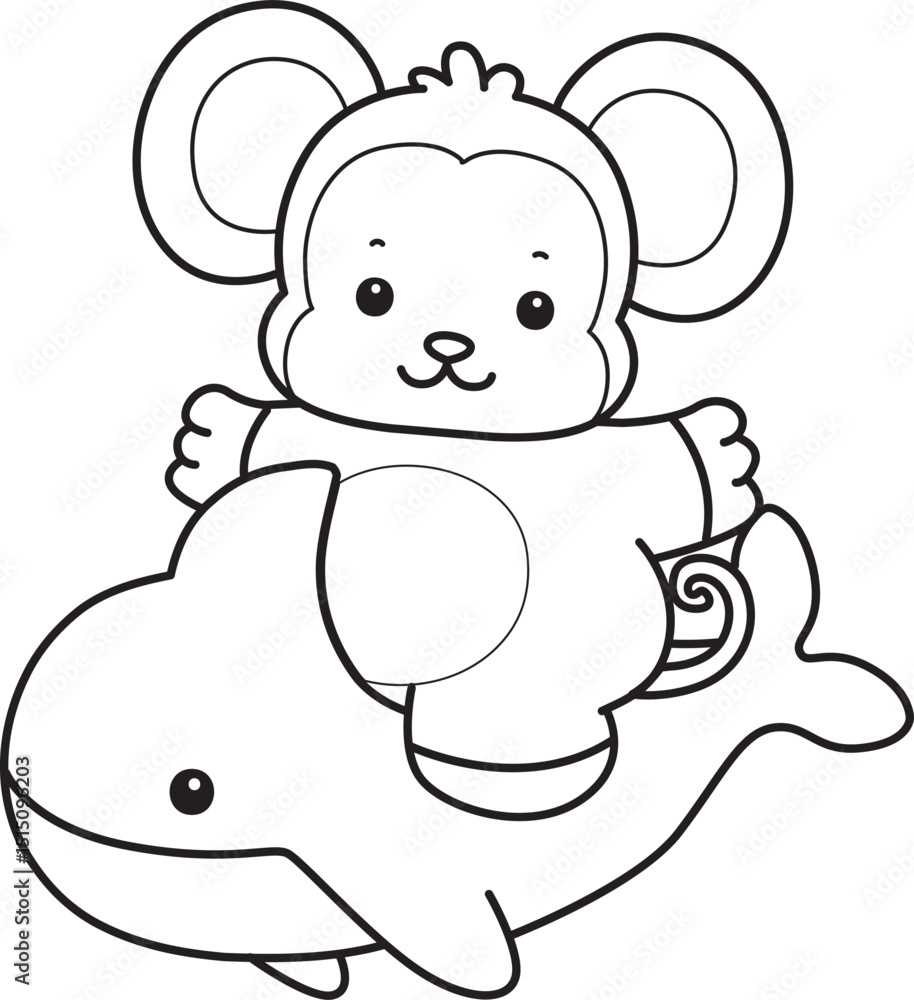Obraz premium Outline of Cute Monkey icon. Lineart of Funny baby Monkey animal series stock illustration.