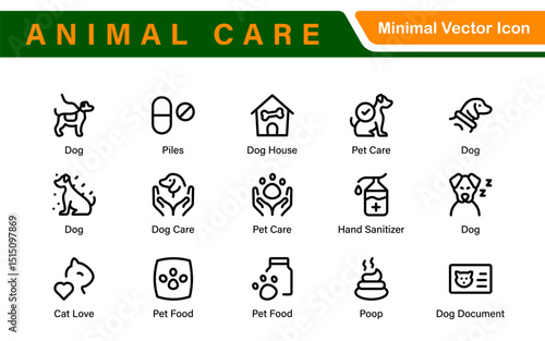 Pet Services and Animal Care Icon Set – Minimal Line Vector Illustrations for Pet Sitting, Grooming, Veterinary, Training, and Animal Health Projects