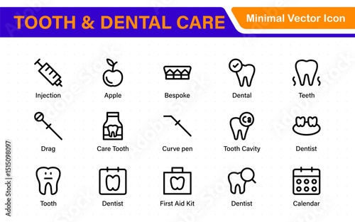 Complete Tooth and Dental Care Icon Collection. Perfect for Oral Hygiene, Dentist Tools, Preventive Measures, Whitening Solutions, and Comprehensive Dental Care