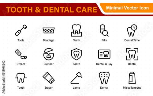 Complete Tooth and Dental Care Icon Collection. Perfect for Oral Hygiene, Dentist Tools, Preventive Measures, Whitening Solutions, and Comprehensive Dental Care