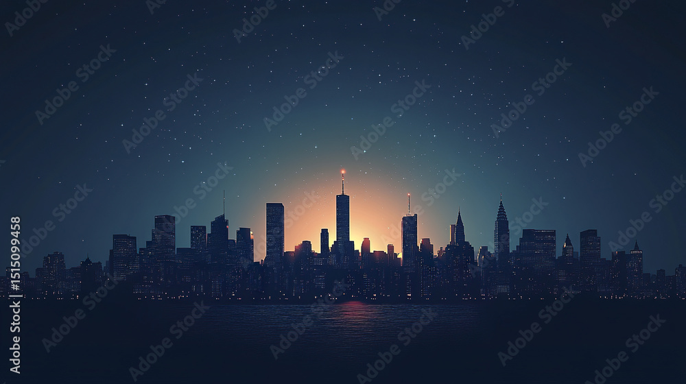 stunning city skyline silhouette at dusk, illuminated by warm glow stunning city skyline silhouette at dusk, illuminated by warm glow